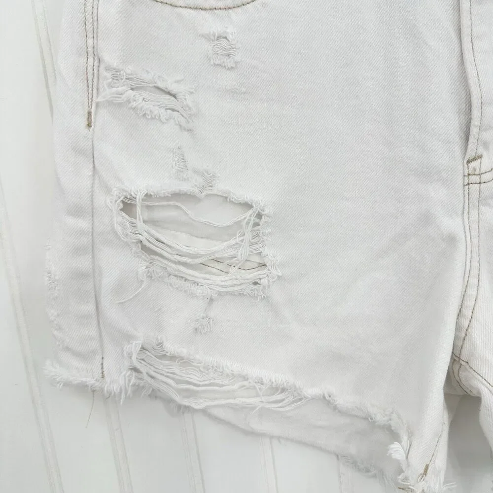 American Eagle Shorts 10 90s Boyfriend High Rise White Denim Distress Grunge EUC